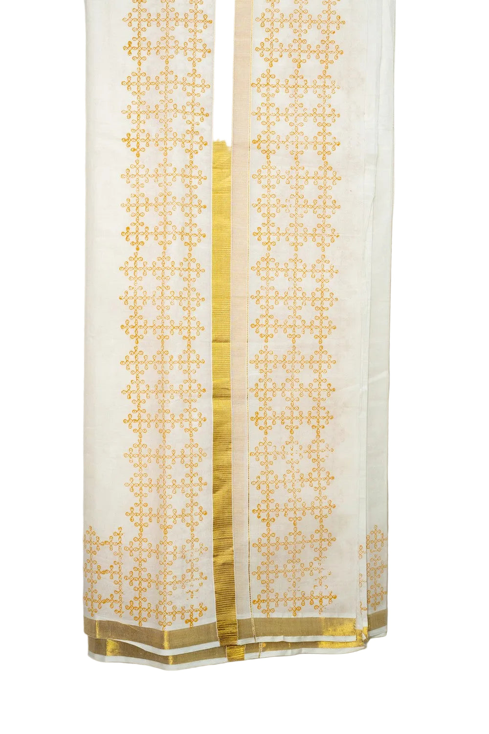 Double layer Veshti for Men | Chiku Kolam in Gold