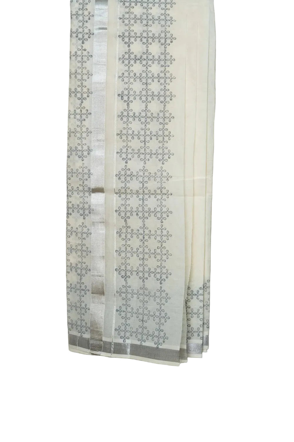 Double layer Veshti for Men | Chiku Kolam in Silver