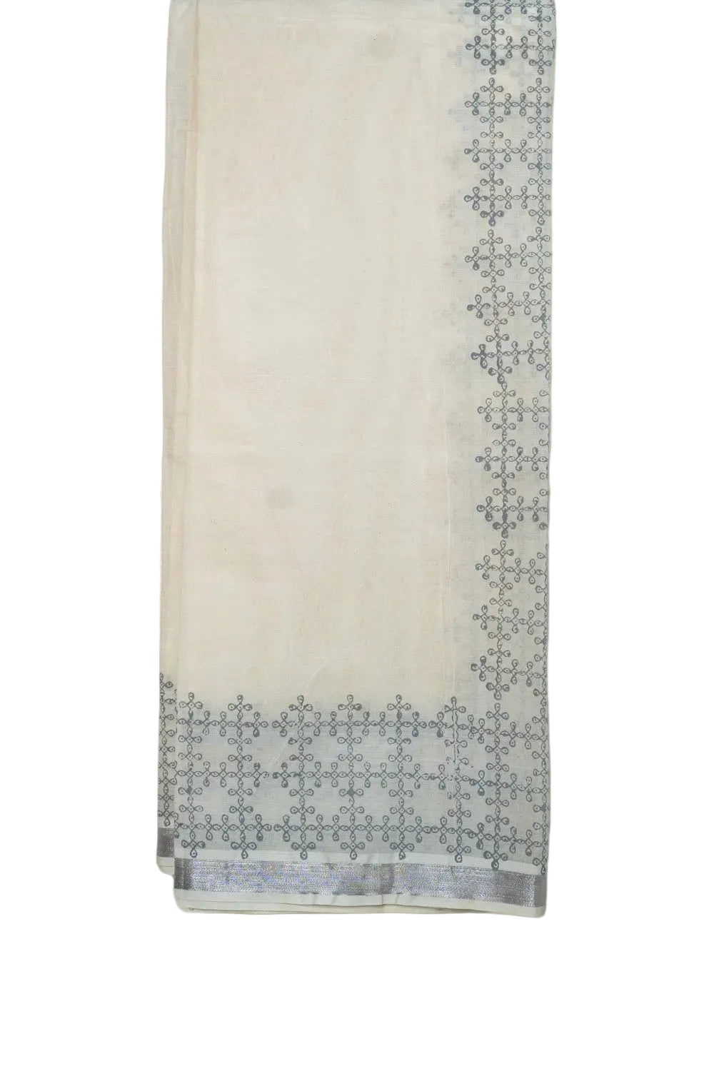 Double layer Veshti for Men | Chiku Kolam in Silver