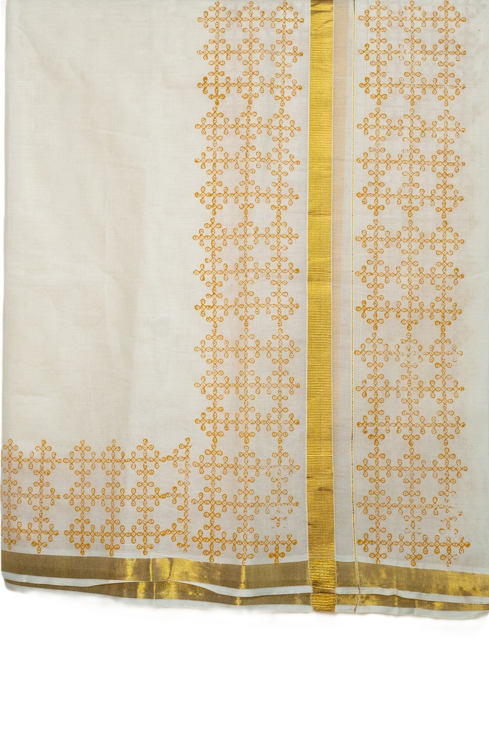 Double layer Veshti for Men | Chiku Kolam in Gold