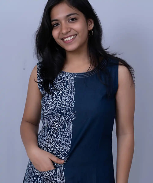 Block Printed Demin Dress | Paisley