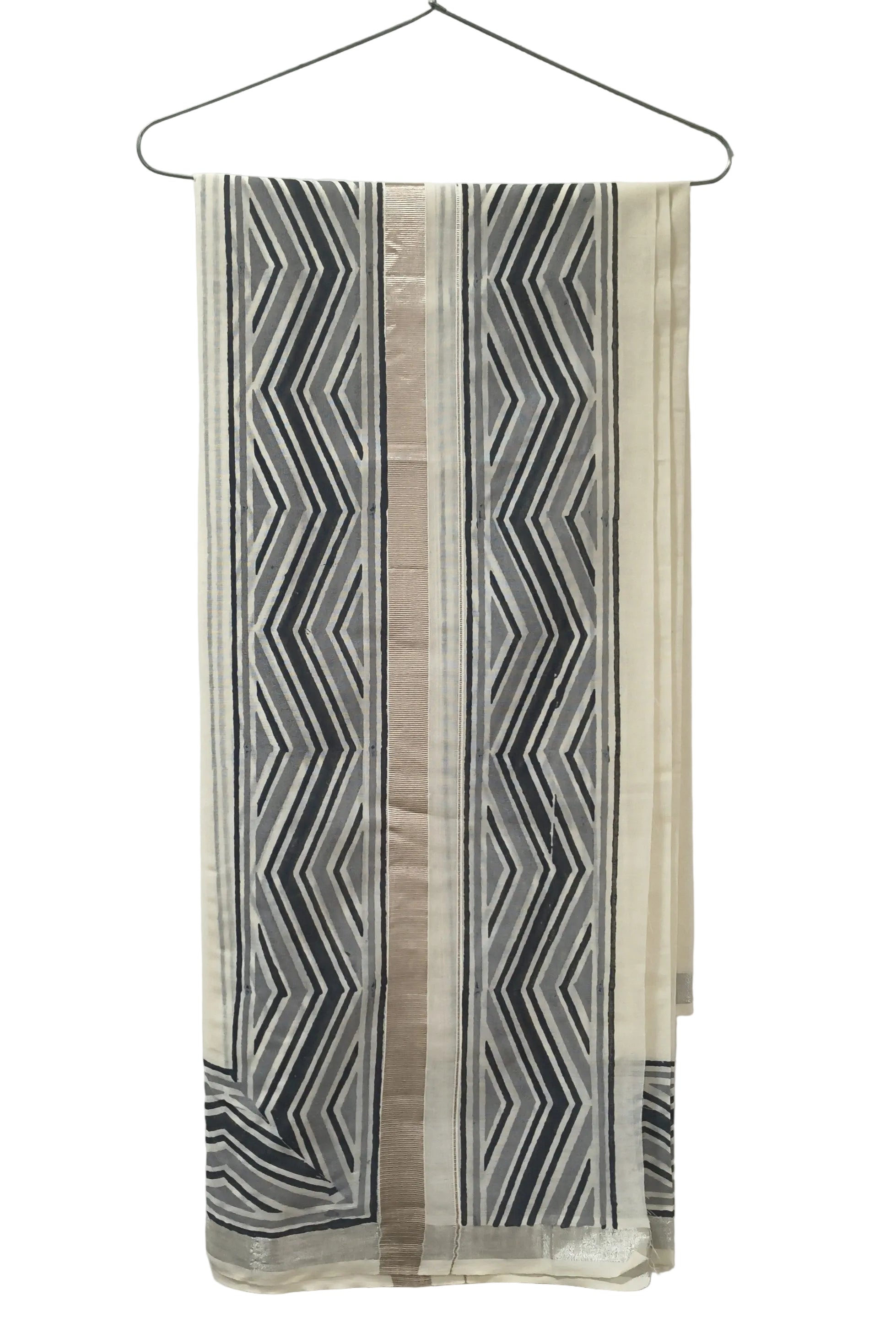 Double layer Veshti for Men | Herringbone in Silver