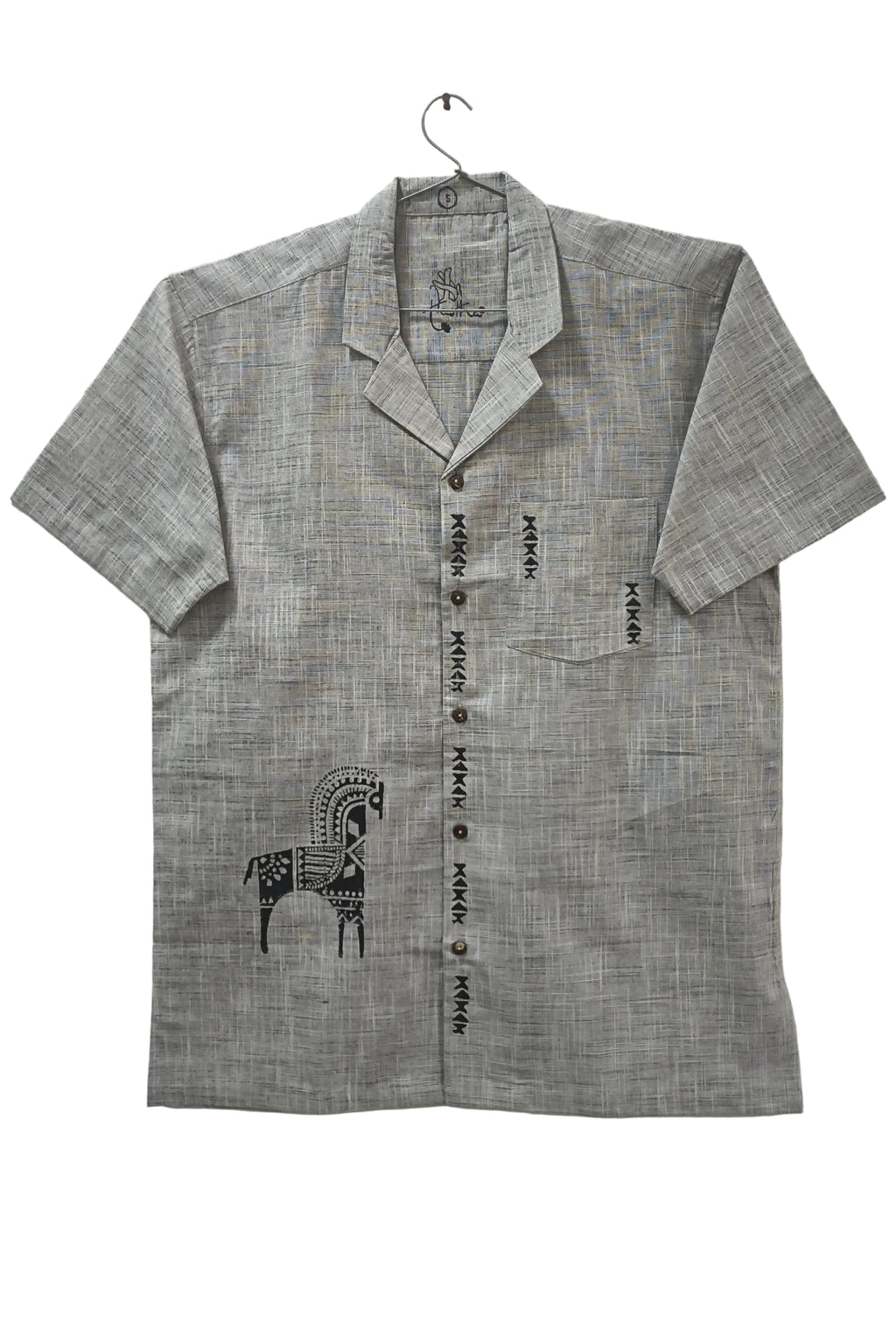 Block Printed Cotton Shirt | Granite