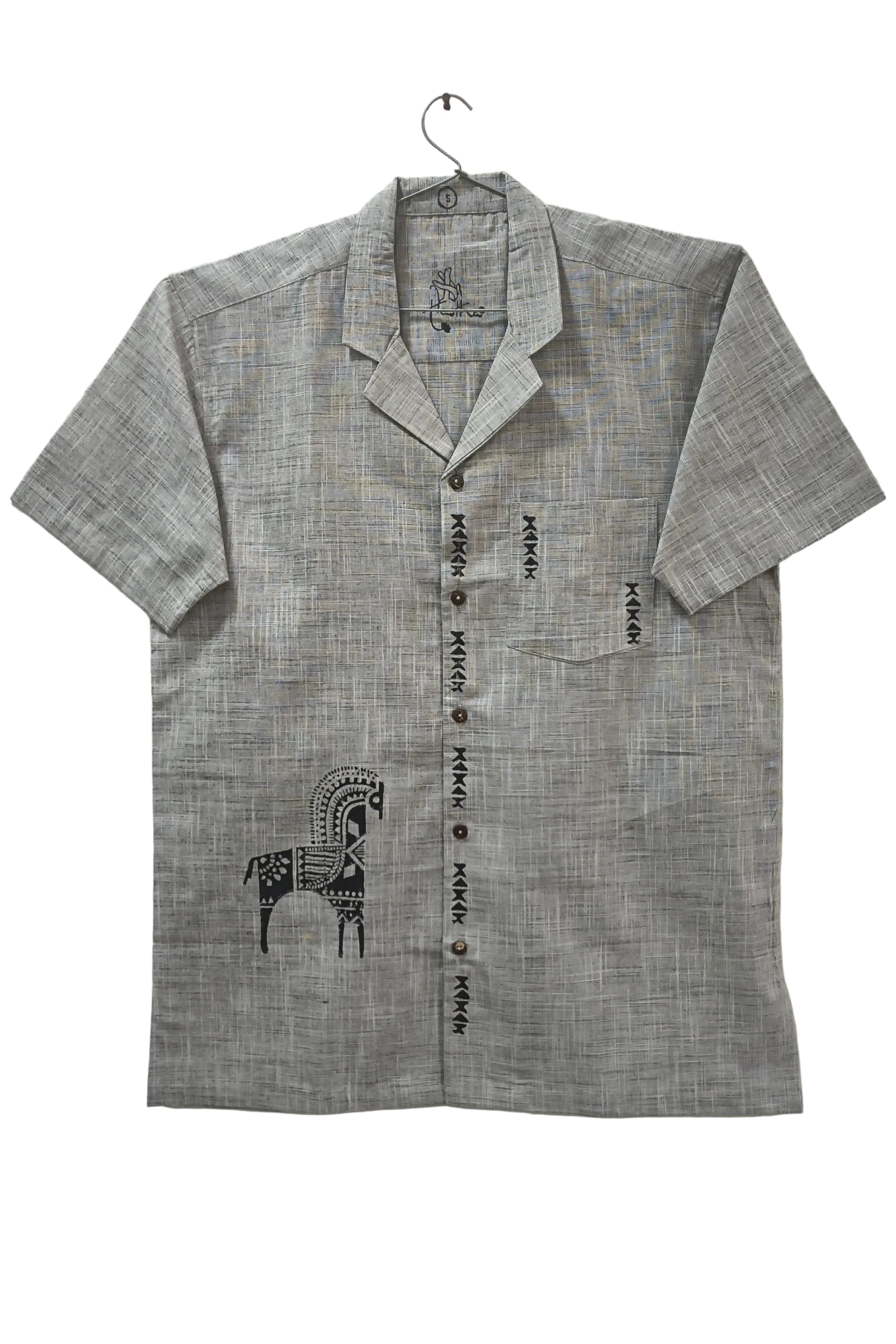 Block Printed Cotton Shirt | Granite