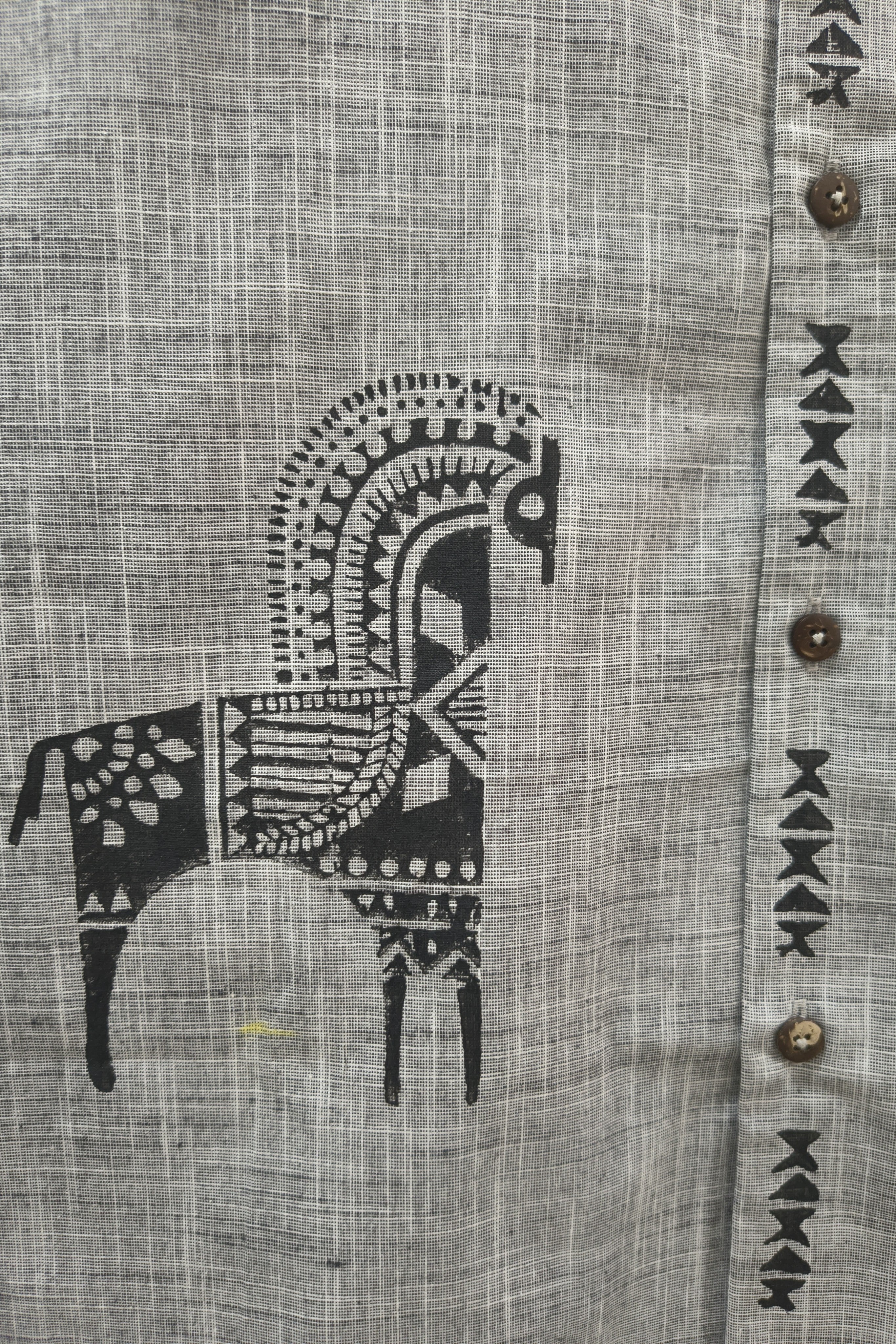 Block Printed Cotton Shirt | Granite