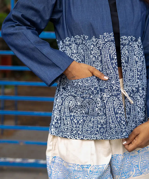 Block Printed Denim Overlay | Paisley